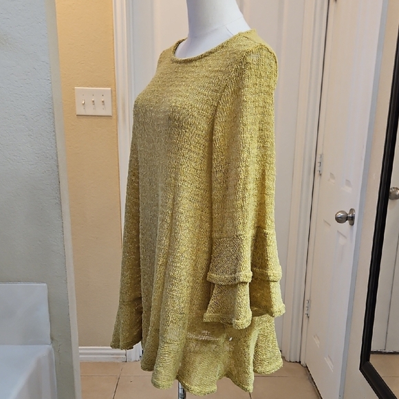 Nally & Millie Mustard Textured Tunic Top Ruffled Hem & Layered Bell Sleeves - Picture 5 of 10